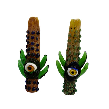 3.5" Monster Eyeball Cactus Glass One Hitter Chillum with Leaf Arms & Nubs