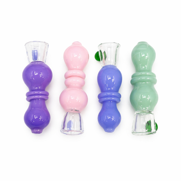 3.5" Opaque Double Bubble Collar Ring Glass One Hitter Chillum with Roll-Stop Marble