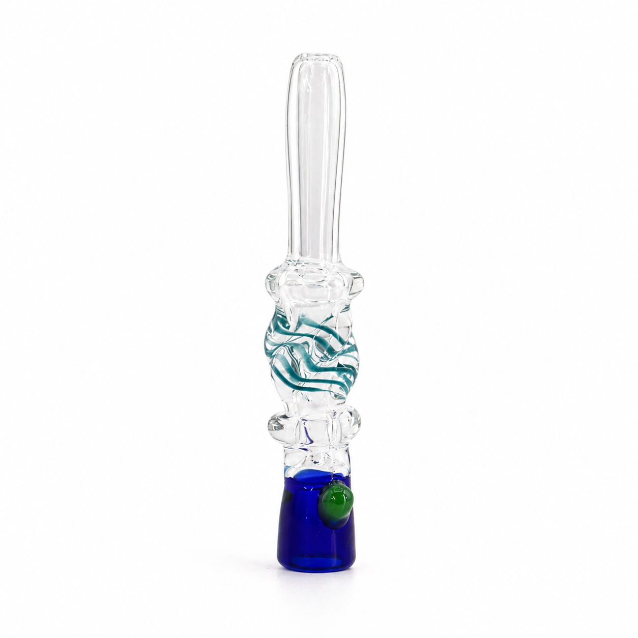3.5" Twisted Center Ring Glass One Hitter Chillum with Opaque Base & Roll-Stop Marble