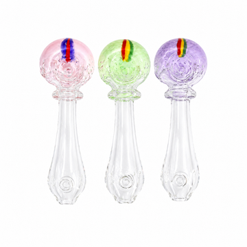 3" Clear Glass Spoon Pipe with Colored Bubble Bowl & Stripe Accent