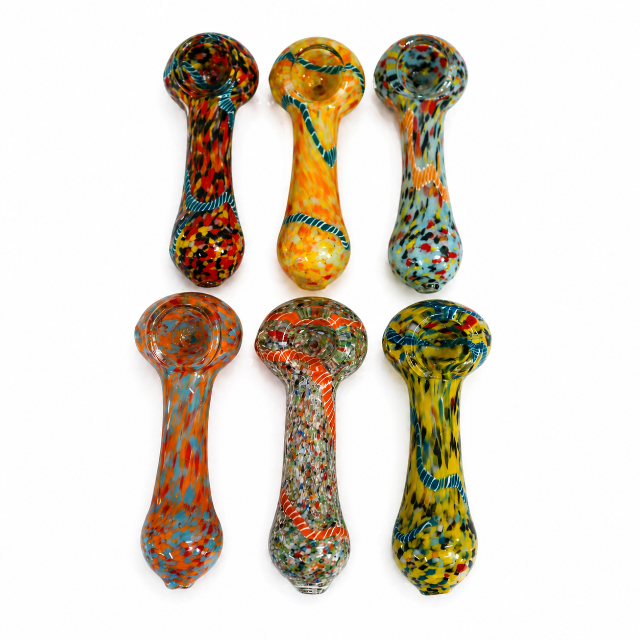 3" Frit Glass Hand Pipe with Wrapped Snake Line Accent