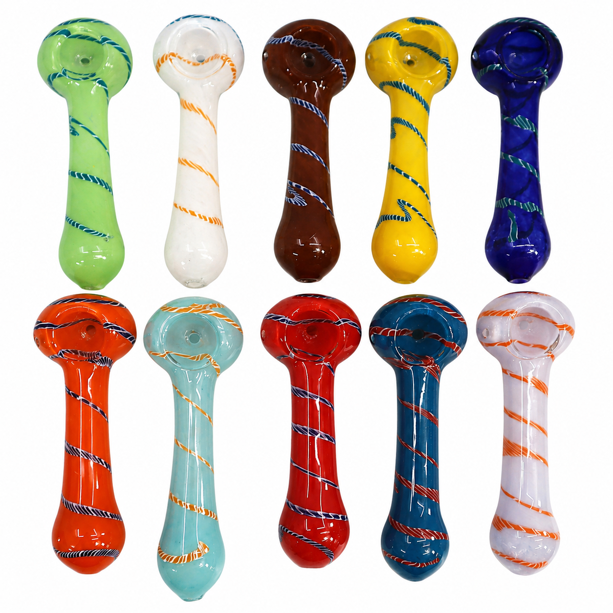 3" Solid Color Spiral Stripe Glass Hand Pipe