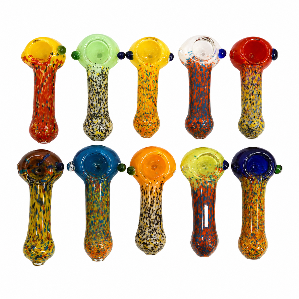 3" Speckled Frit Glass Hand Pipe with Color Bowl & Roll Stoppers