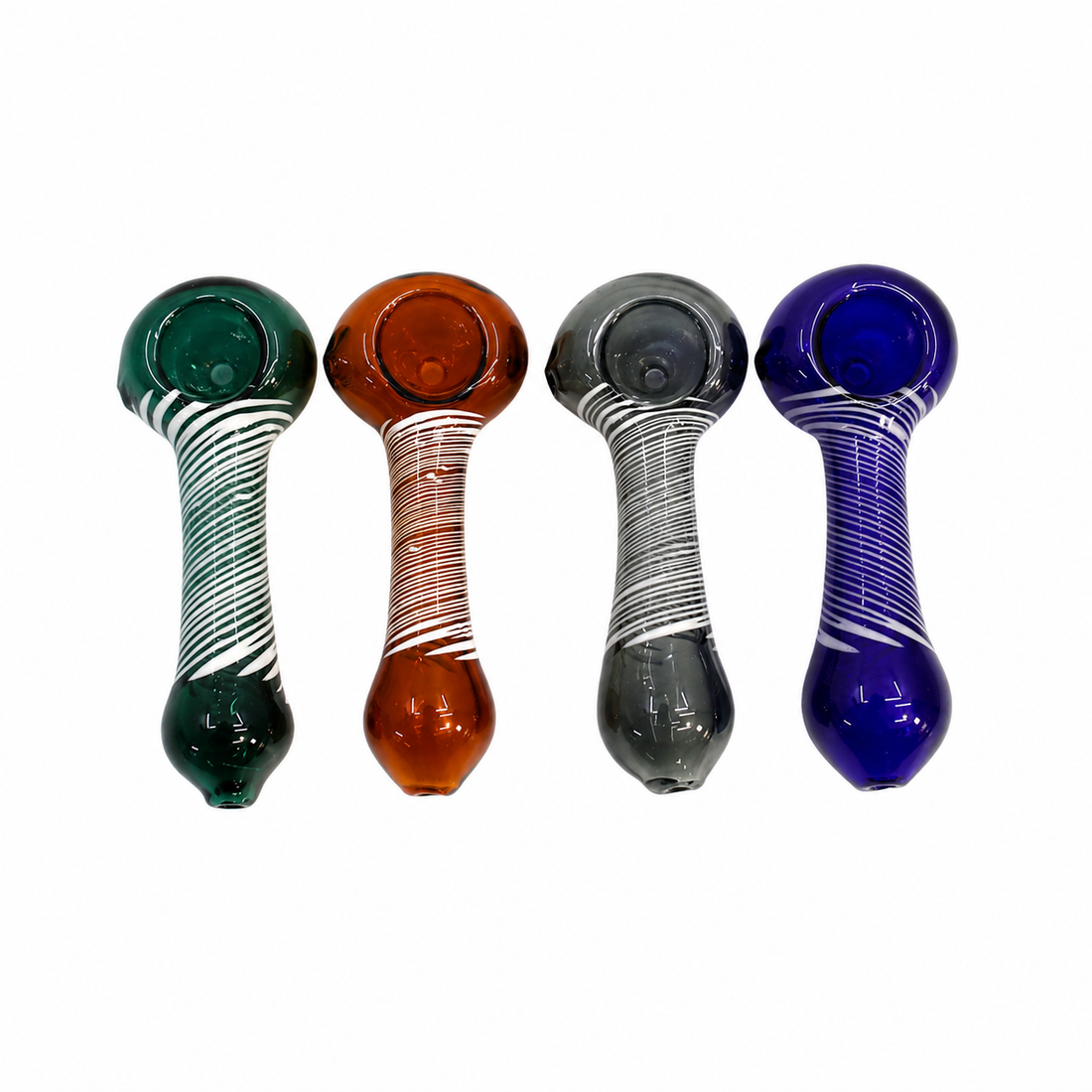 3" Translucent Glass Spoon Pipe with White Spiral Line Wrap