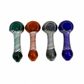 3" Translucent Glass Spoon Pipe with White Spiral Line Wrap