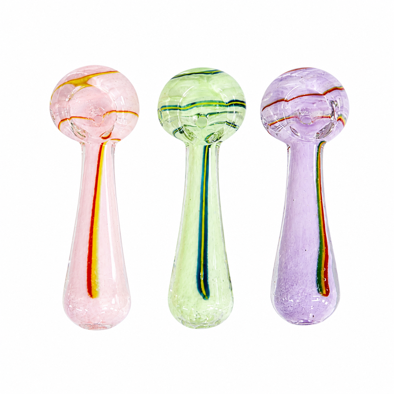 3" Translucent Pastel Glass Spoon Pipe with Stripe Accents