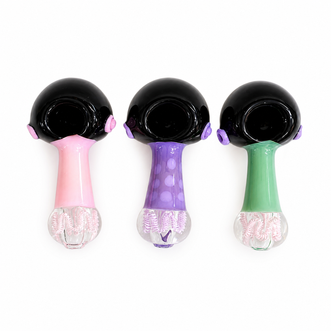 4.5" Black Crown & Pastel Spiral Base Glass Spoon Pipes