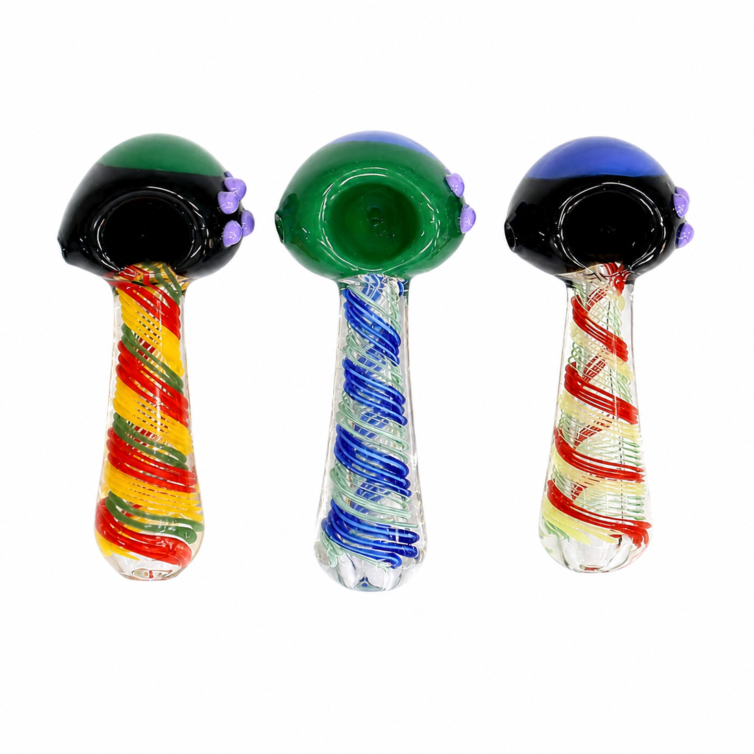 4.5" Color-Capped Spiral Cane Ribbons Glass Spoon Pipes