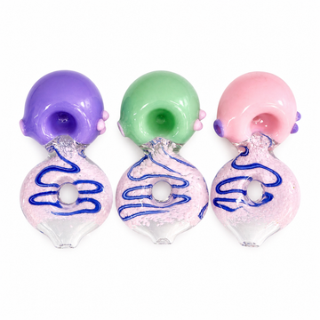 4.5" Donut Hole Handle Frosted Drizzle Glass Spoon Pipes