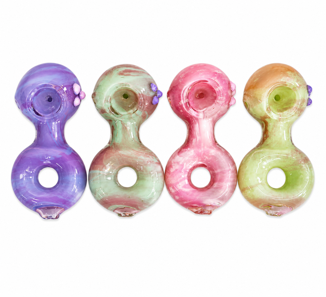 4.5" Donut Hole Handle Swirl Glass Spoon Pipes