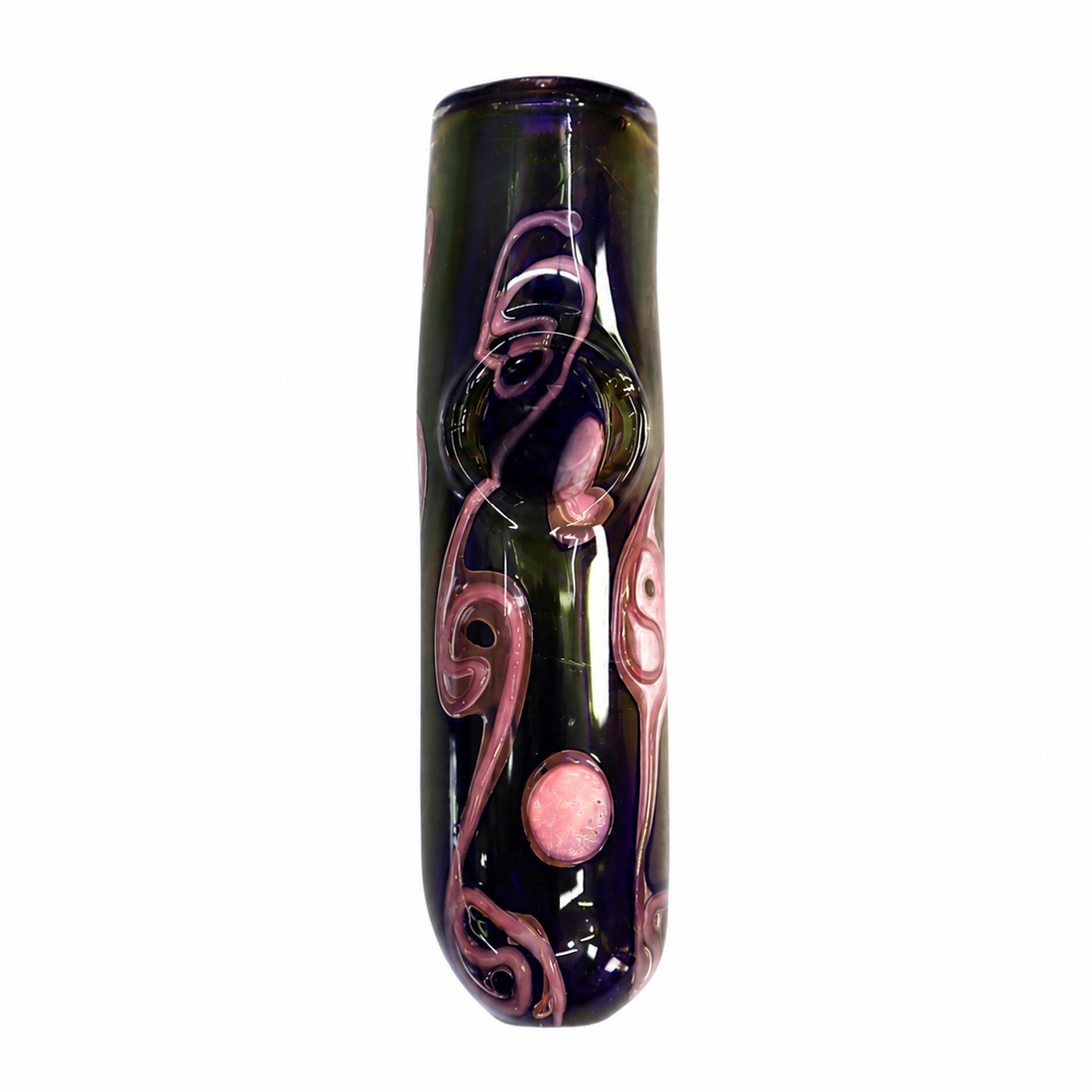 4.5" Fumed Steamroller Glass Pipe with Pink Scrollwork