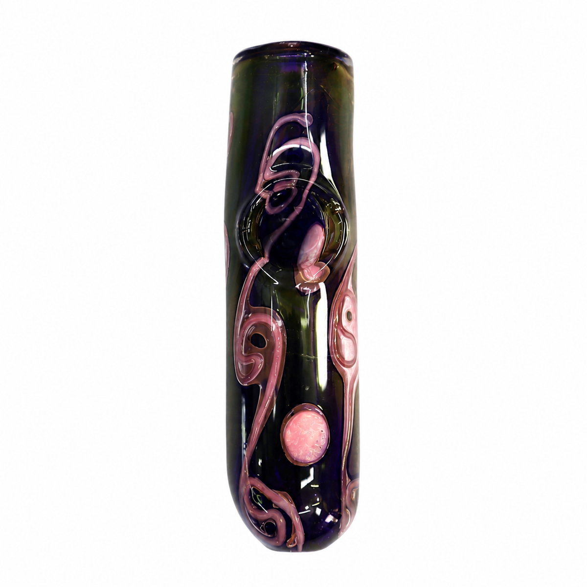 4.5" Fumed Steamroller Glass Pipe with Pink Scrollwork