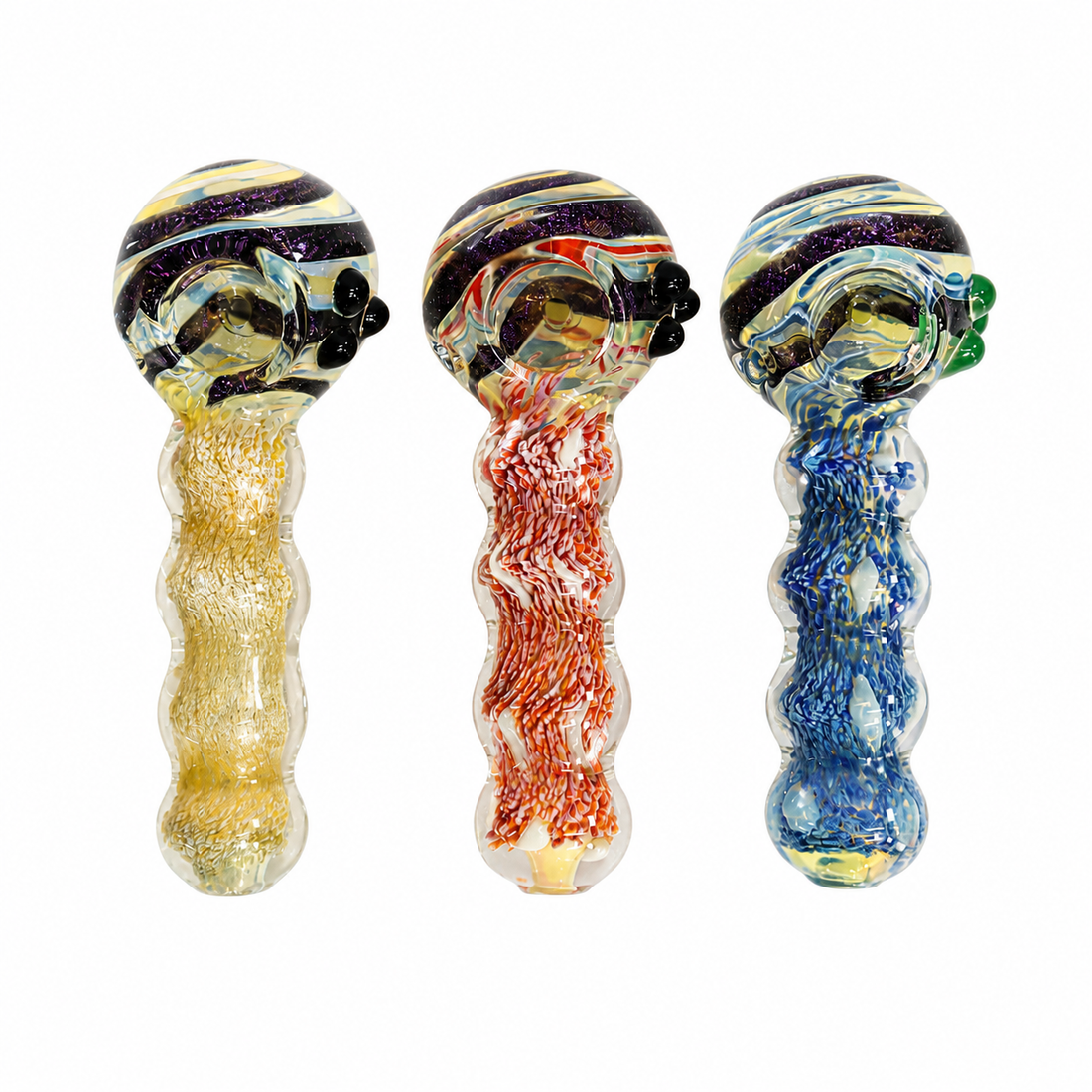 4.5" Galaxy Swirl Crown & Scalloped Honeycomb Frit Glass Spoon Pipes