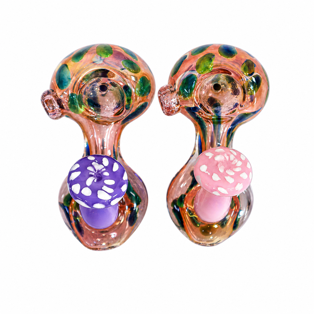 4.5" Mushroom Attachment Polka Dot Amber Glass Spoon Pipes
