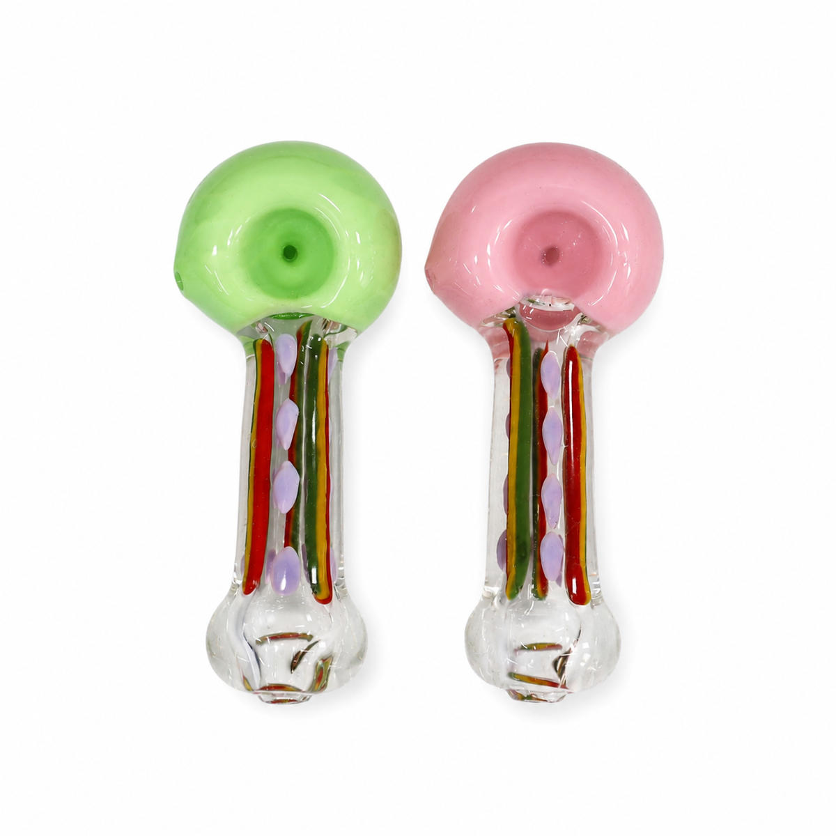 4.5" Pastel Crown Vertical Cane & Frit Dot Glass Spoon Pipes