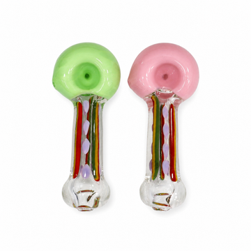 4.5" Pastel Crown Vertical Cane & Frit Dot Glass Spoon Pipes