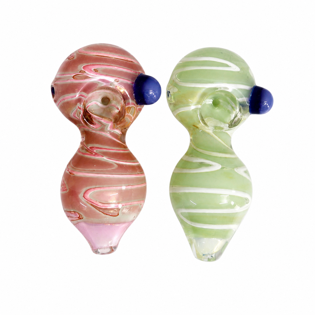 4.5" Pastel Ribbon Swirl Glass Spoon Pipe with Oversized Side Marble – Assorted Colors