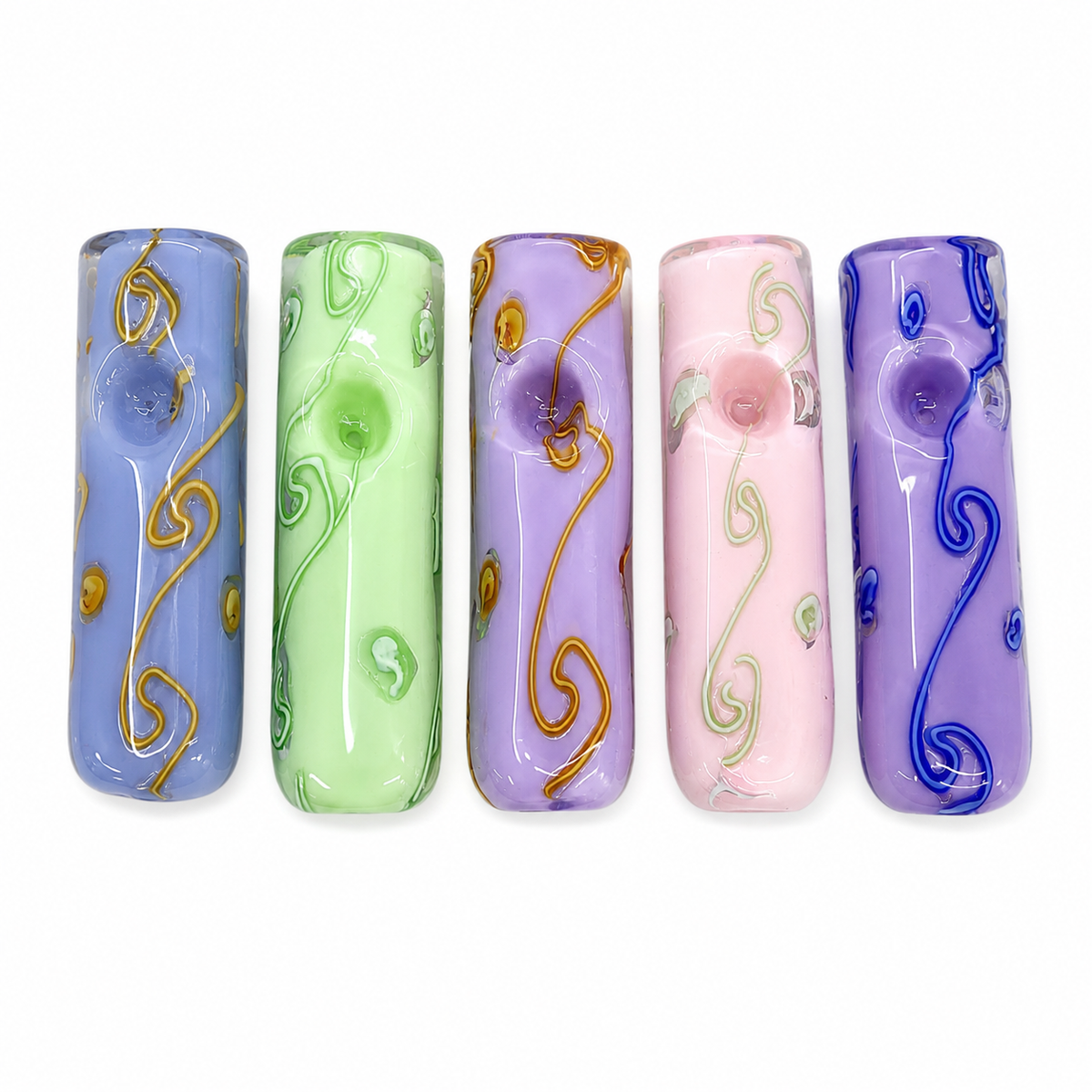 4.5" Pastel Steamroller Glass Pipe with Scrollwork Linework