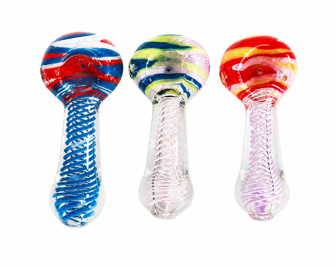 4.5" Swirl Crown & Spiral Lattice Glass Spoon Pipes