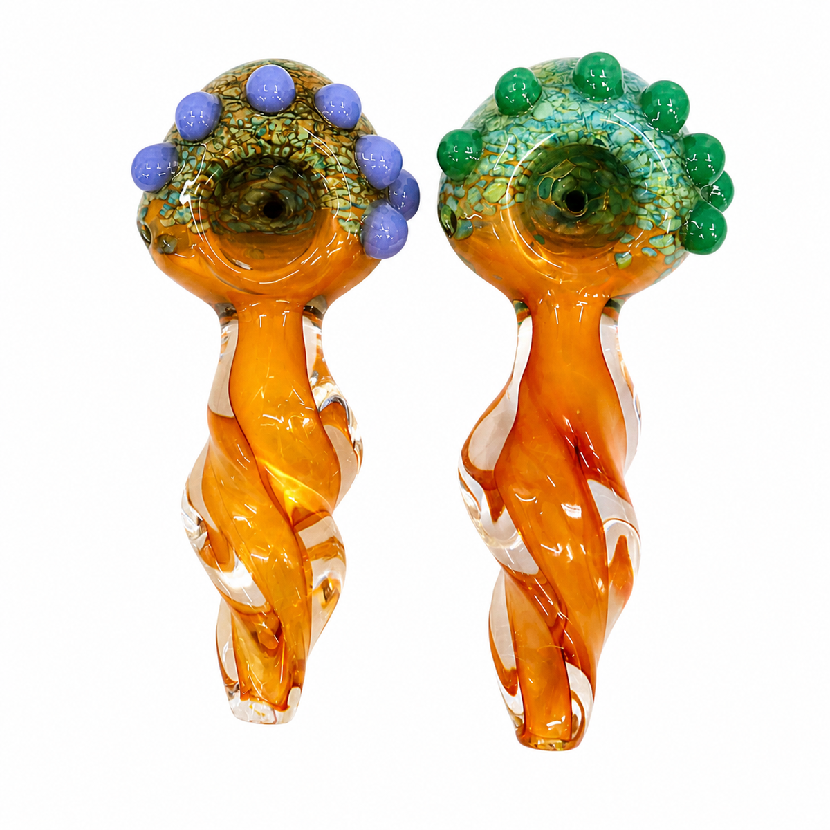 5.5" Color Frit Twisted Glass Spoon Pipe with Marble Accents