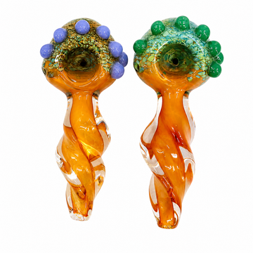 5.5" Color Frit Twisted Glass Spoon Pipe with Marble Accents