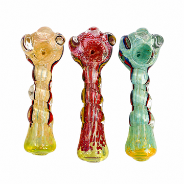 5.5" Frit Glass Spoon Pipe with Raised Coil Grip & Marble Accents – Assorted Colors