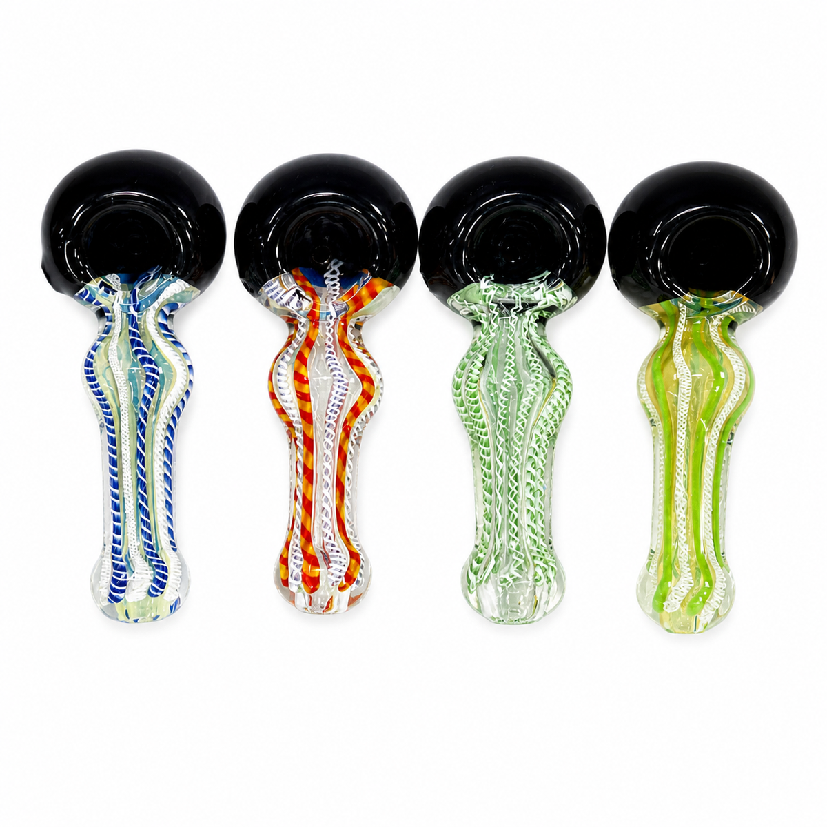 5" Black Crown & Vertical Cane Ribbon Glass Spoon Pipes