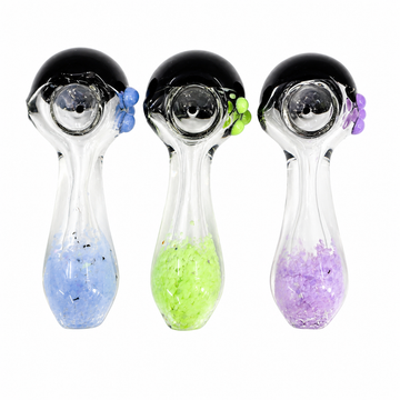 5" Black Rim Frit Glass Spoon Pipe with Marble Accents – Assorted Colors