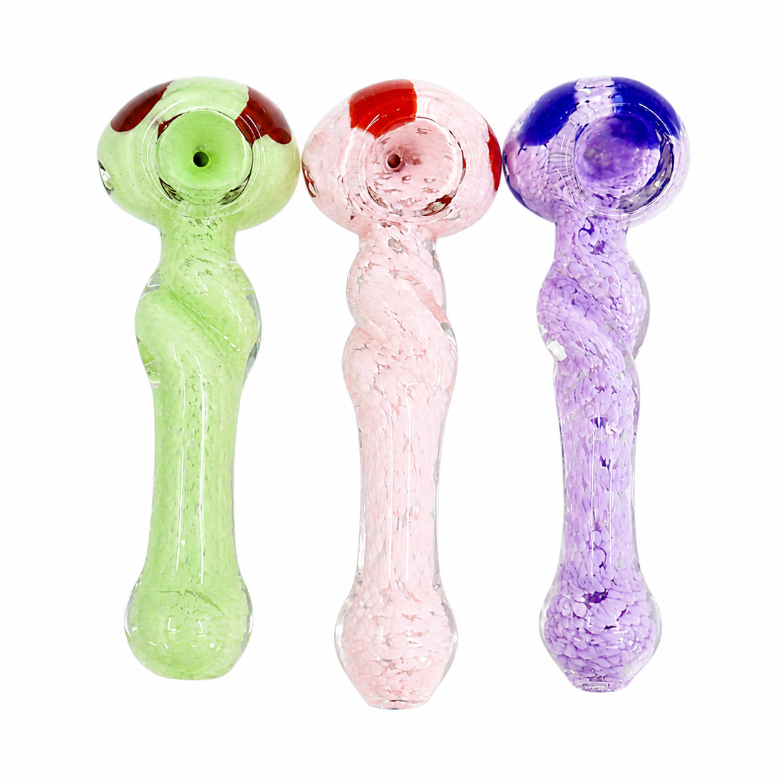 5" Color Frit Head Wrap Glass Spoon Pipes