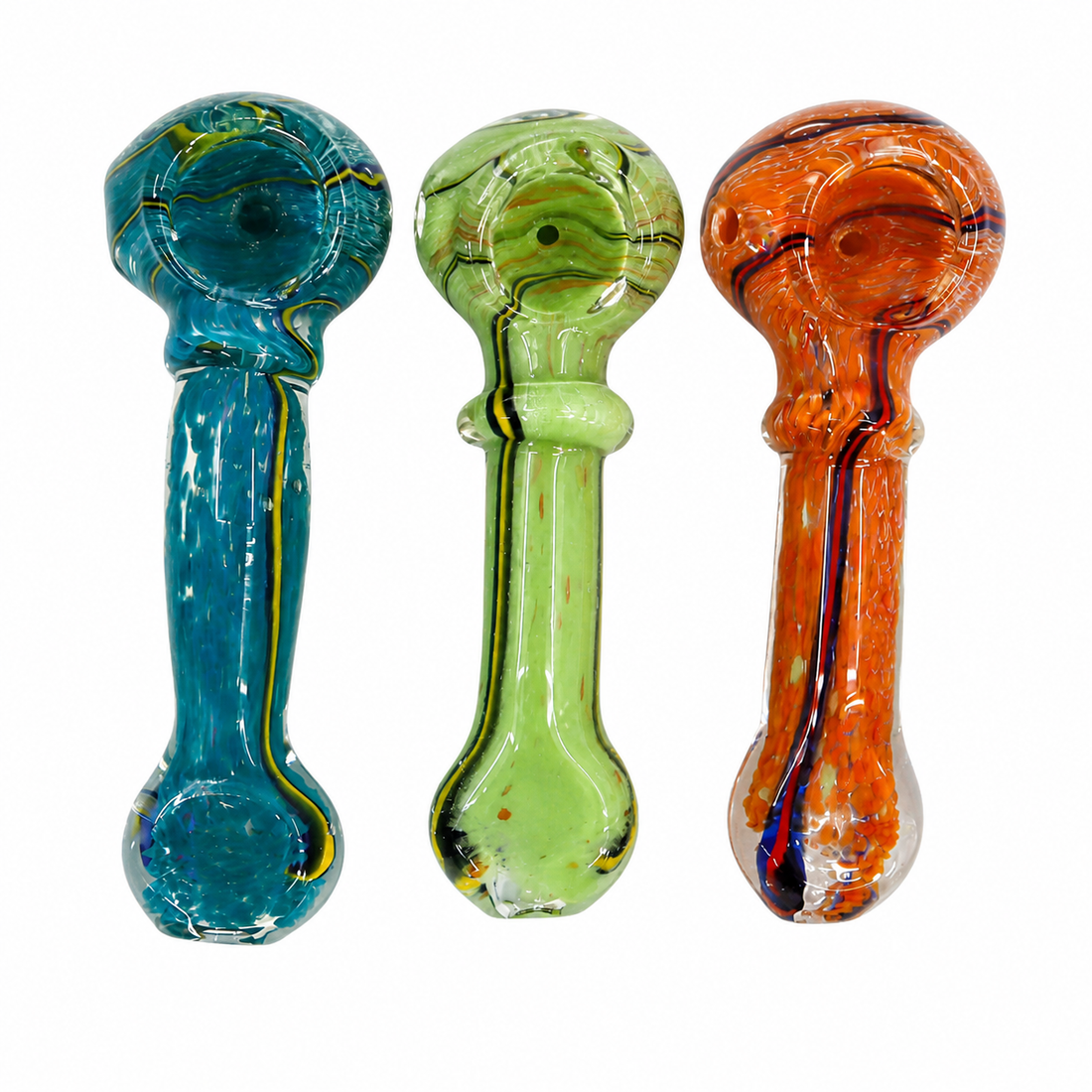 5" Color Line Frit Glass Spoon Pipe – Assorted Colors