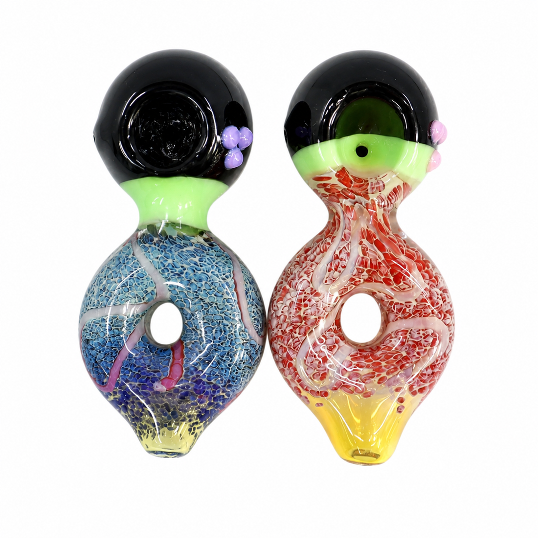 5" Donut Hole Frit Glass Spoon Pipe with Raised Accents – Assorted Colors