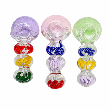 5" Triple Chamber Color Coil Glass Spoon Pipe – Assorted Colors