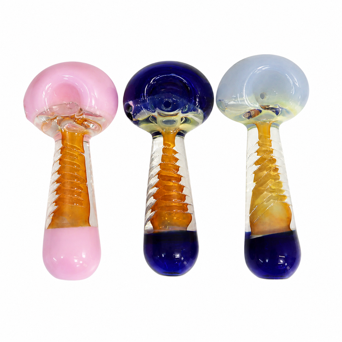5" Two-Tone Glass Spoon Pipe with Spiral Core – Assorted Colors