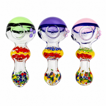 5" Two-Tone Multicolor Coil & Confetti Frit Glass Spoon Pipe