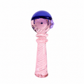 A pink and purple glass personal massager with a textured pink handle and a rounded purple head, shown on a solid white background.

