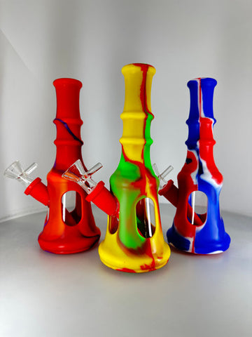 8” Silicon Water Pipe With Glass Bottle Inside