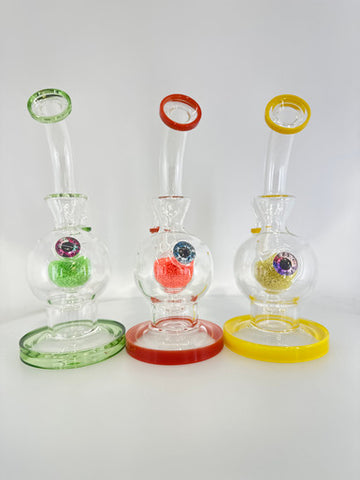 9.5” Fancy Glow in The Dark Frit Eye Ball Bong