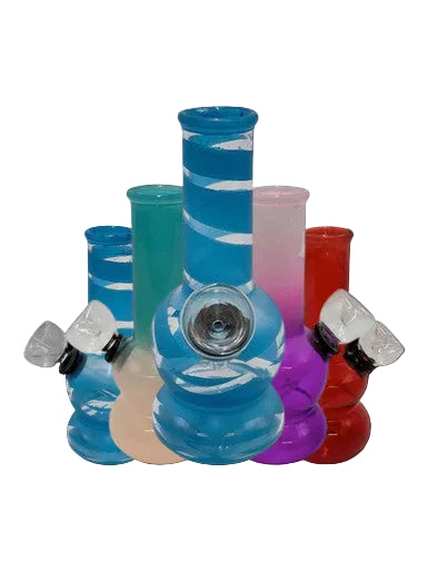 Double Beaker Glass Water Pip Bong | Multi Color Glass Striped Mini Carb Bong
