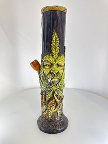 Face Craved Wood Water Pipe Bong