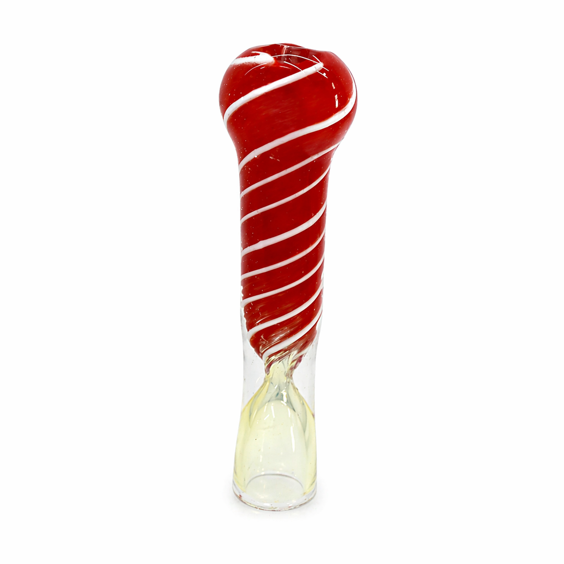 4" Spiral Stripe Swirl Bulbed Head Glass One Hitter Chillum