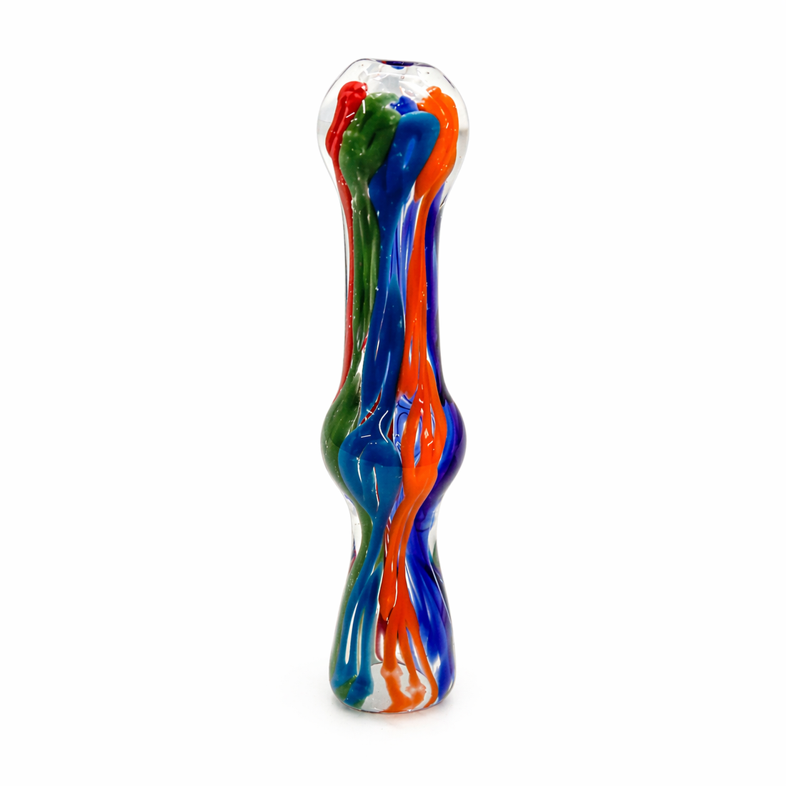4.5" Wave Ribbed Multicolor Ribbon Glass One Hitter Chillum