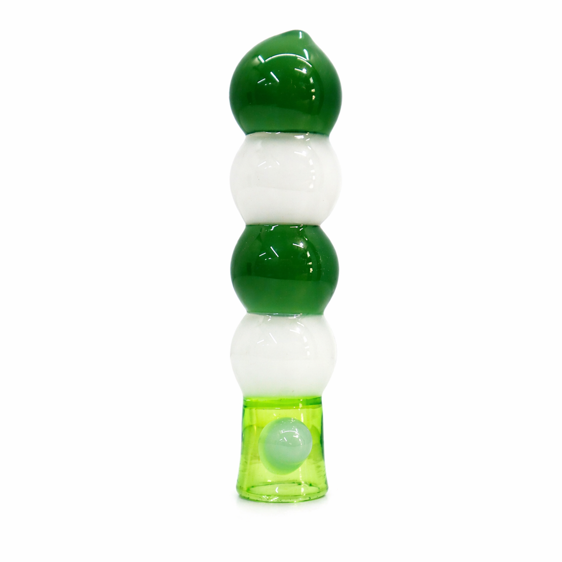 Two matching green and white glass smoking accessories with stacked bulb shapes, shown on a plain white background.

