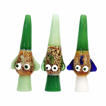 4" Monster Alien Face Leopard Frit Glass One Hitter Chillum
