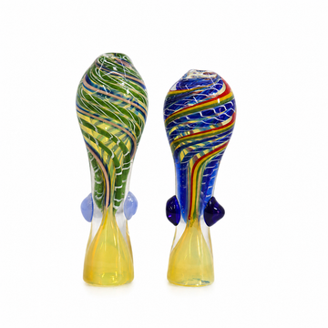 3.5" Swirl Linework Dual Roll-Stop Fumed Glass One Hitter