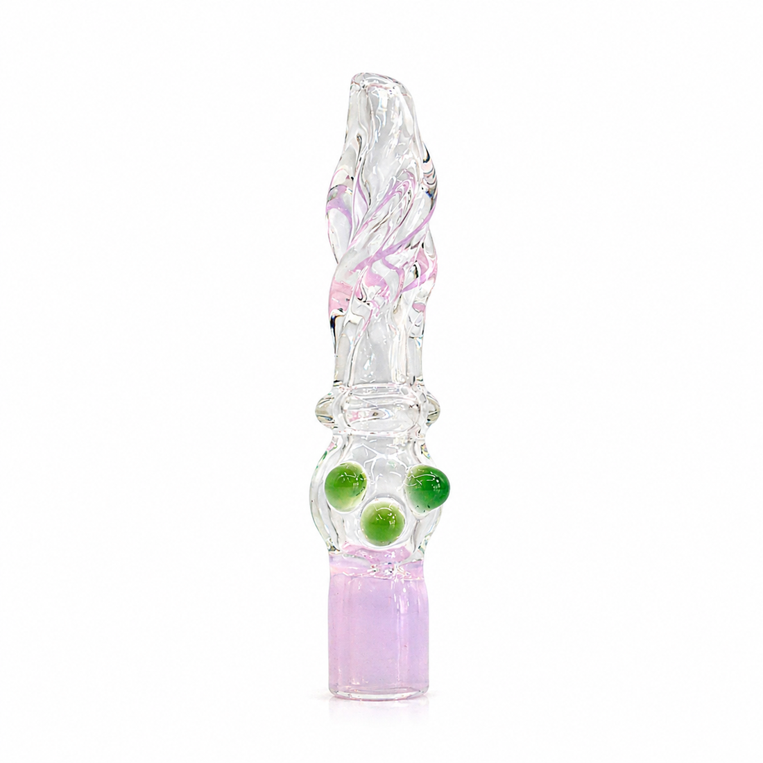 3.5" Spiral Ribbed Glass One Hitter Chillum with Emerald Marbles & Colored Base