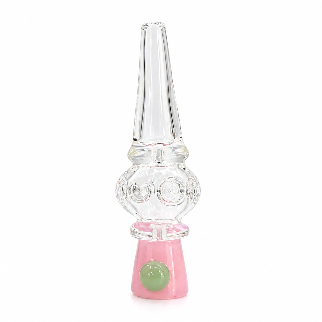 3.5" Stamped Ring Double Bubble Glass One Hitter Chillum with Opaque Base & Emerald Marble