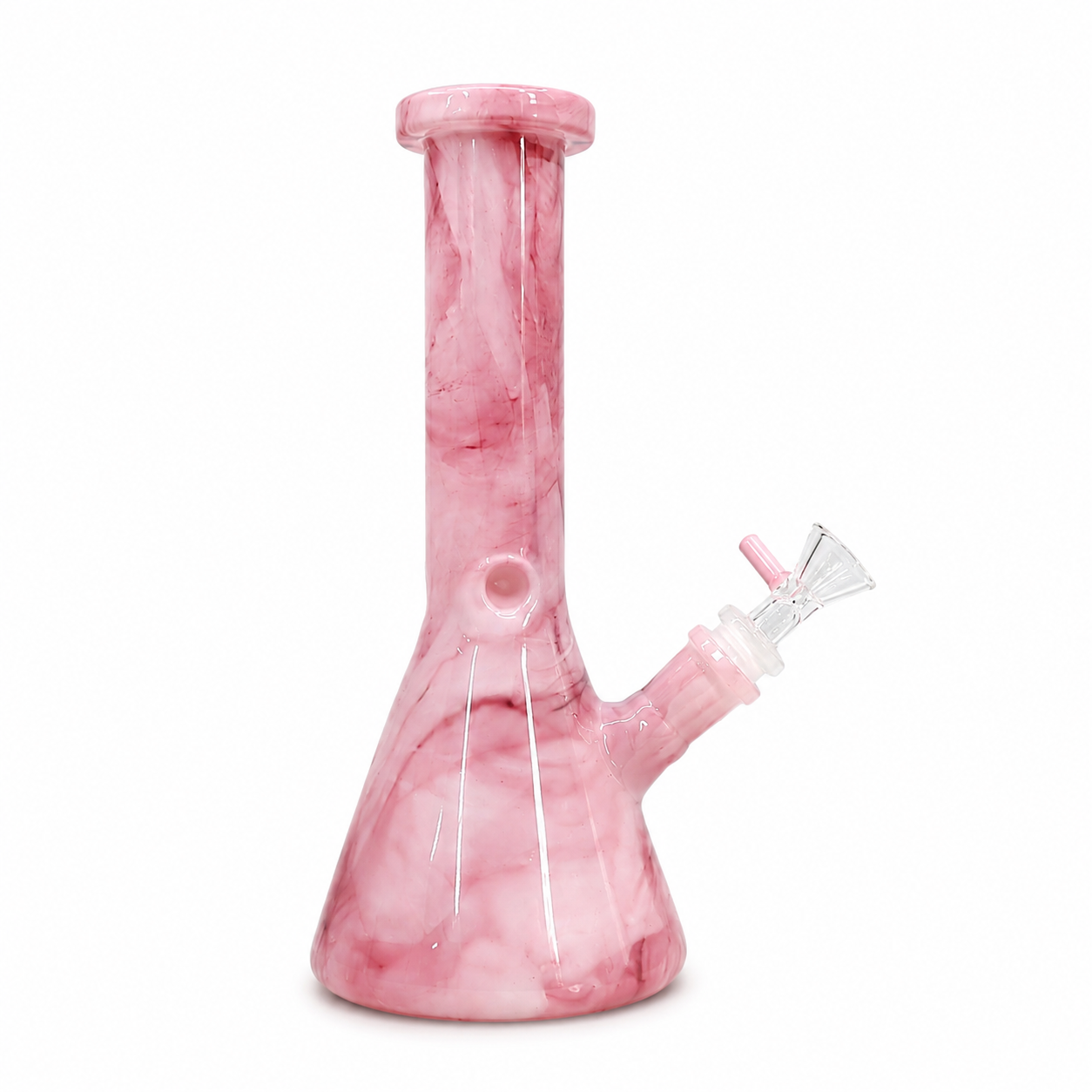Pink marbled glass water pipe on a white background