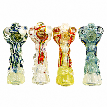 4.5" Heavy Spiral Twisted Glass Spoon Pipe with Crown Knobs & Fumed Base
