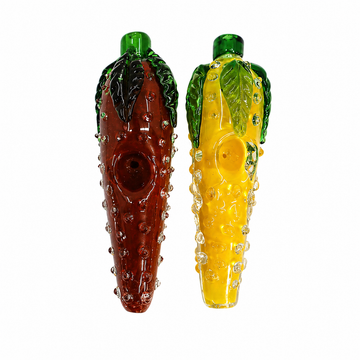 4.5" Strawberry Glass Hand Pipe with Leaf Accents