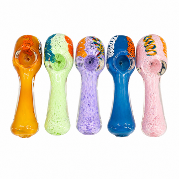 4.5" Frit & Vine Glass Spoon Pipe with Accent Bowl Detail